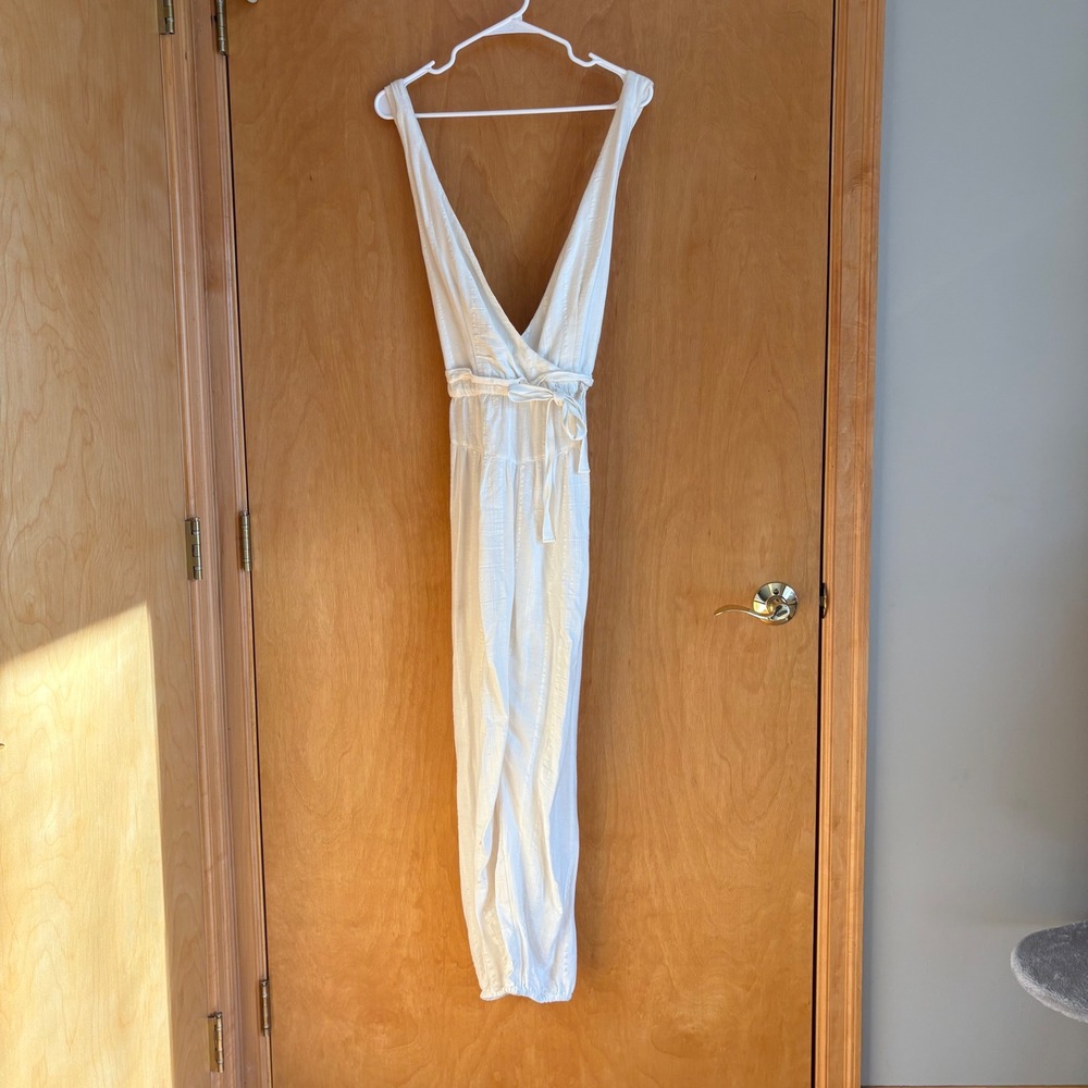 Free People White Textured Gauze Wide Leg Jumpsuit‎ Boho Festival XS